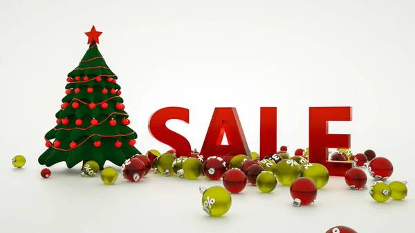 Modelo tridimensional del árbol de Navidad la palabra venta y — Foto de Stock