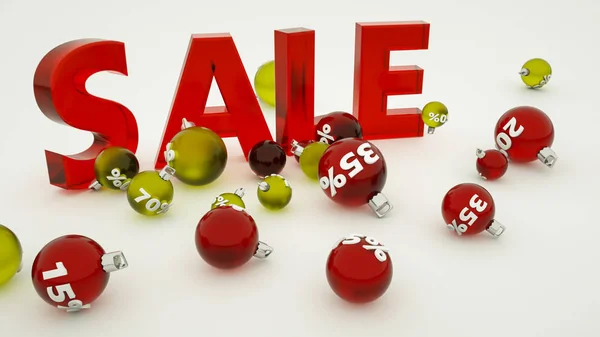 Penjualan kata tiga dimensi dan bola Natal dengan jumlah — Stok Foto