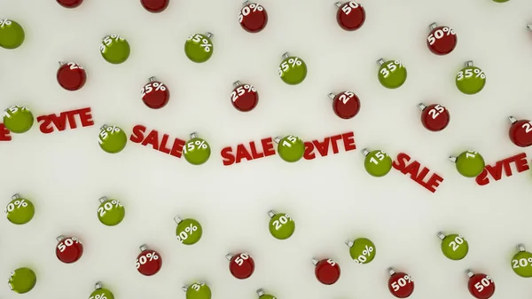 Tredimensionella ord försäljning och jul bollar med antal — Stockfoto