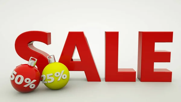 Three-dimensional word sale and Christmas balls with numbers of — Stock Photo, Image