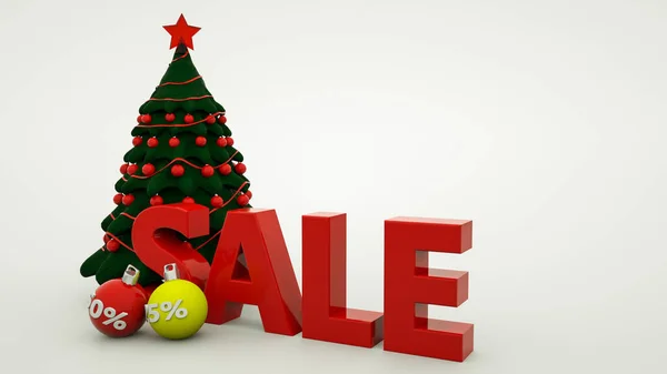 Modelo tridimensional del árbol de Navidad la palabra venta y — Foto de Stock