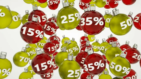 De nombreuses boules de Noël avec des numéros de rabais. Vente de Noël c Photo De Stock