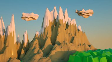 stilize dağlar ile düşük poli manzara. 3d render illustr