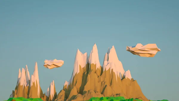 low poly landscape with stylized mountains. 3d rendering illustr