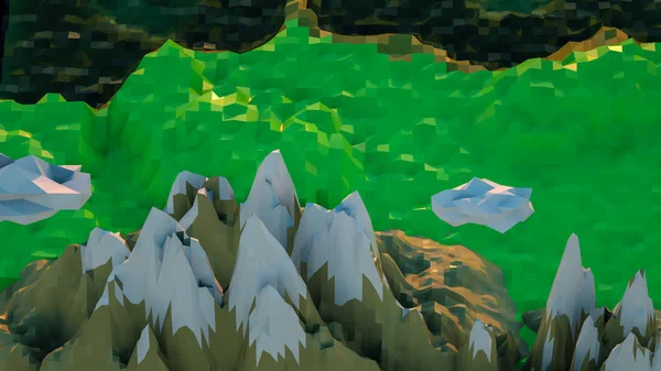 low poly landscape with stylized mountains. 3d rendering illustr