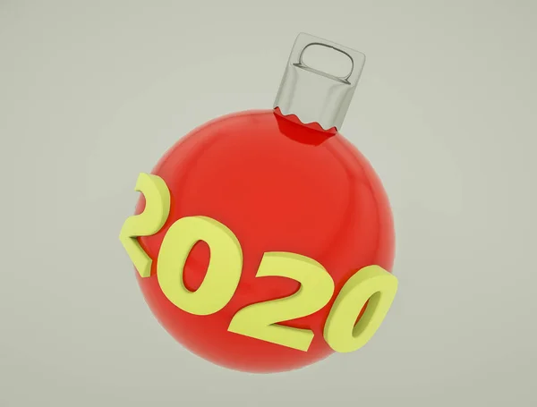 Bola roja tridimensional de Navidad con números 2020. 3d rende —  Fotos de Stock