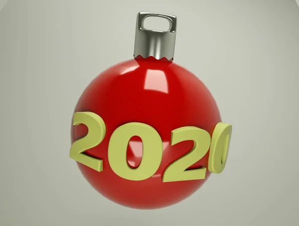 Bola roja tridimensional de Navidad con números 2020. 3d rende —  Fotos de Stock