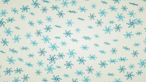 Viele blaue dreidimensionale Schneeflocken auf weißem Hintergrund. — Stockfoto