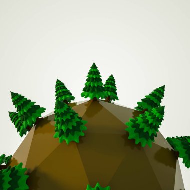 küre üzerinde köknar ağaçlarının stilize üç boyutlu modeller. 3d