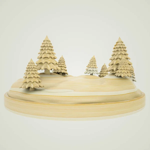 Tredimensionell trä sammansättning av stiliserade granar på en — Stockfoto