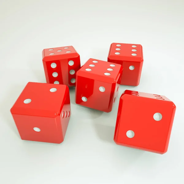 Cinque cubi di gioco tridimensionali su sfondo bianco. Rend 3d — Foto Stock