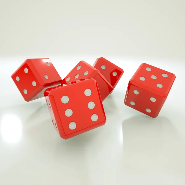 Cinco cubos de jogo tridimensionais sobre um fundo branco. Rend 3d — Fotografia de Stock