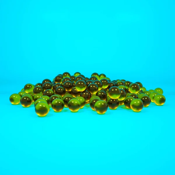 Trójwymiarowe żółte kapsułki z olejem rybnym na turkusowym b — Zdjęcie stockowe