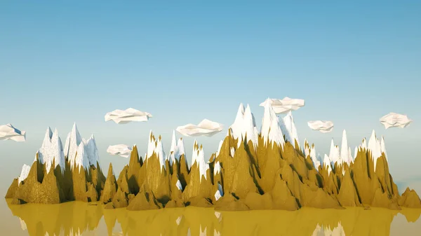 Trojrozměrné stylizované hory a mraky na hladkém beig — Stock fotografie