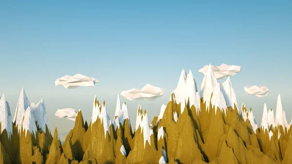 Trojrozměrné stylizované hory a mraky na hladkém beig — Stock fotografie