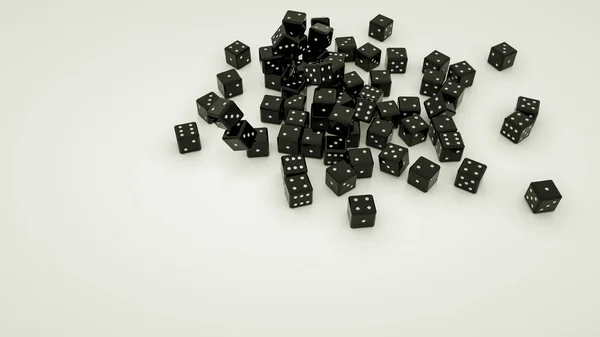 Viele schwarze dreidimensionale Spielwürfel auf weißem Backgr — Stockfoto