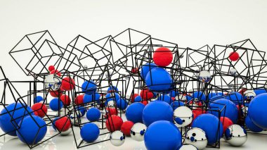 Dağınık üç boyutlu şekillerin soyut arka planı. toplar