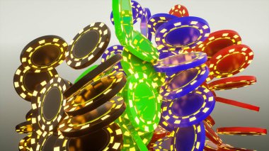 Karanlık bir arkaplanda çiplerin üç boyutlu modelleri. 3d rende