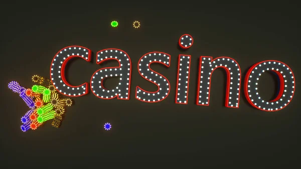 Fichas de juego y la palabra casino. Ilustración de representación 3d — Foto de Stock