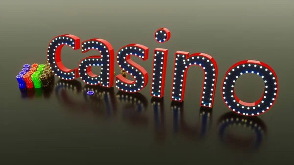 Chip di gioco e la parola casinò. Illustrazione rendering 3d — Foto Stock