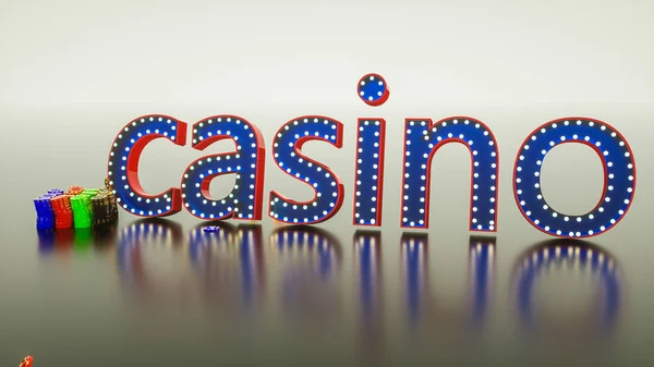 Μάρκες τυχερών παιχνιδιών και η λέξη καζίνο. 3d απεικόνιση απόδοση — Φωτογραφία Αρχείου