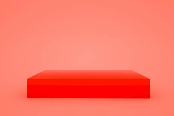 Driedimensionaal Standpodium Een Rode Achtergrond Illustratie Weergeven — Stockfoto