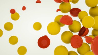 Beyaz arka planda küreler ve yarımküreler. 3d resimleme