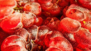 Kırmızı rengin soyut üç boyutlu arkaplan dokusu. 3d resimleme