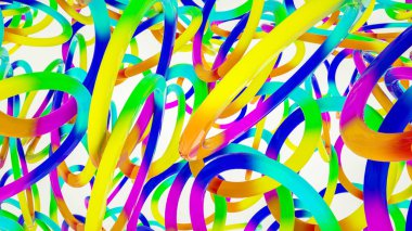 Yanardöner üç boyutlu halkalar beyaz bir zemine saçılmıştır. 3d resimleme