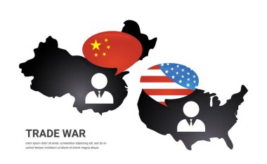 Çin ve bize Amerika arasındaki iletişim. Bize parlak konuşma balonu Amerika ve Çin bayrakları. ABD ve Çin ticari ilişkiler, işbirliği stratejisi. vektör çizim