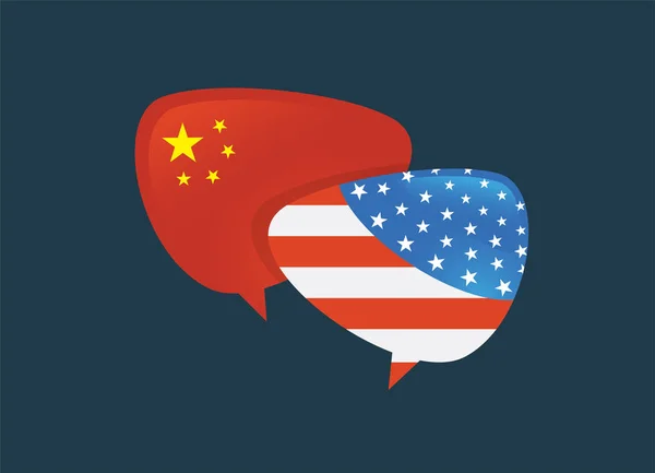Savaş, Amerika Çin tarife iş küresel değişim uluslararası ticaret. ABD Çin karşı. iki konuşma kabarcıklar yüz yüze, sembol iki ülke arasındaki ilişki için. — Stok Vektör