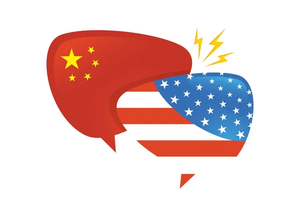 Війни, Америка Китай тарифу бізнес глобальний обмін міжнародної торгівлі. США проти Китаю. два слова бульбашки лицем до лиця, символ для відносин між двома країнами. — стоковий вектор