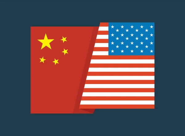 Флаг Соединенных Штатов Америки и флаг Китая вместе. Флаг Соединенных Штатов Америки и флаг Китая вместе. два флага лицом к лицу, символ отношений между двумя странами . — стоковый вектор