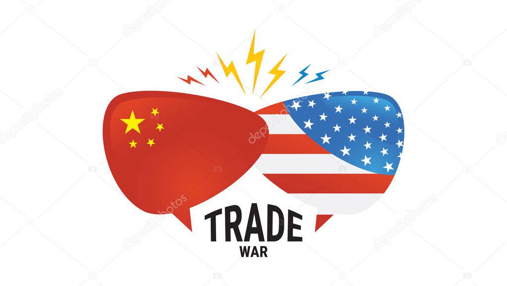 trade war, America China tariff business global exchange international. USA versus China . two speech bubbles face to face, symbol for the relationship between the two countries.