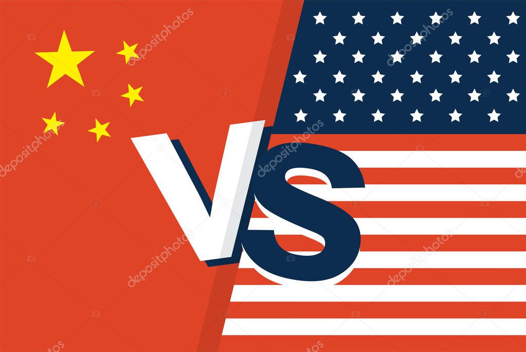 United States of America flag and China flag together. two flags face to face, symbol for the relationship between the two countries.
