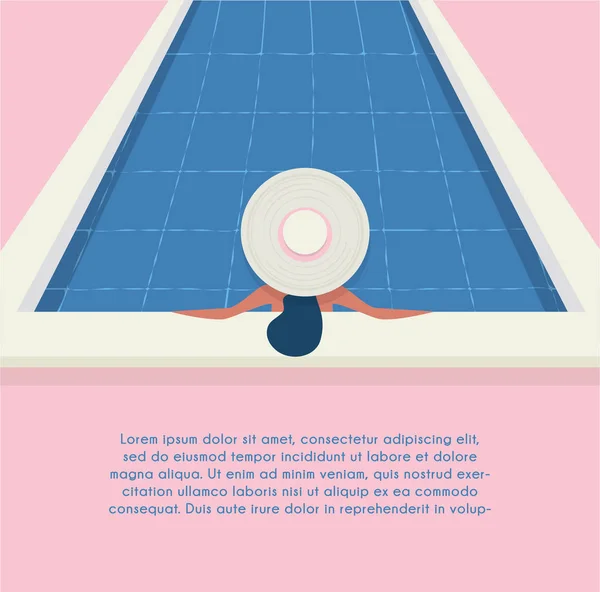 Una joven hermosa mujer en un sombrero se relaja en la piscina. Concepto de bienestar. Spa y relax, felicidad de la mujer — Vector de stock