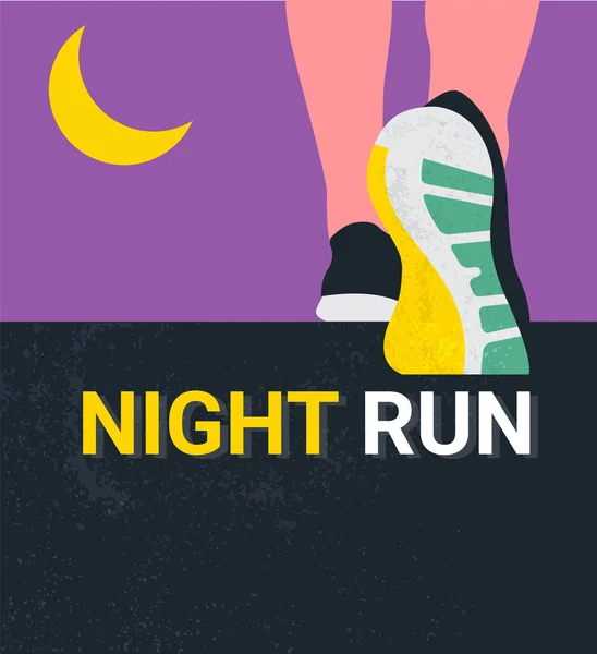 Athlète coureur pieds courir ou marcher sur la route. Modèle d'affiche en cours. gros plan vecteur d'illustration. marathon de course nigth — Image vectorielle