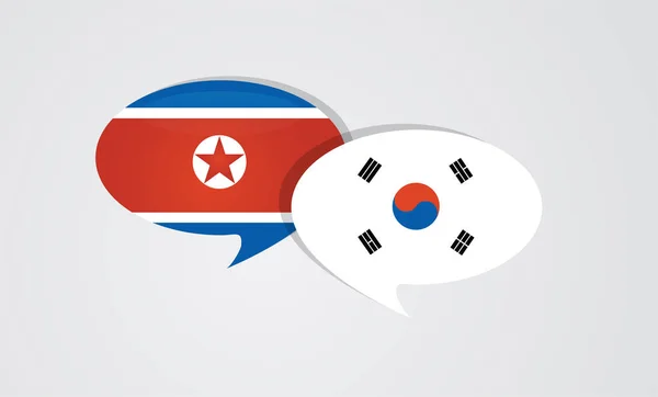 Флаги Южной и Северной Кореи на глянцевом пузыре речи. Корейские отношения, стратегия сотрудничества, мирный процесс. векторная иллюстрация — стоковый вектор