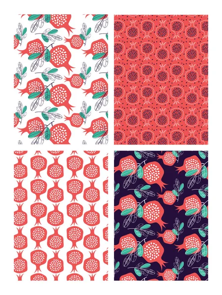 elle çizilmiş nar desen kartı küme. vektör çizim