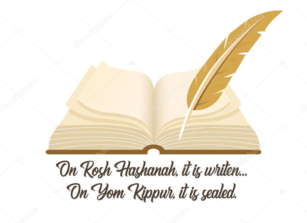 Ancient book a symbol of Jewish holiday Yom Kipur with a traditional phrase.
