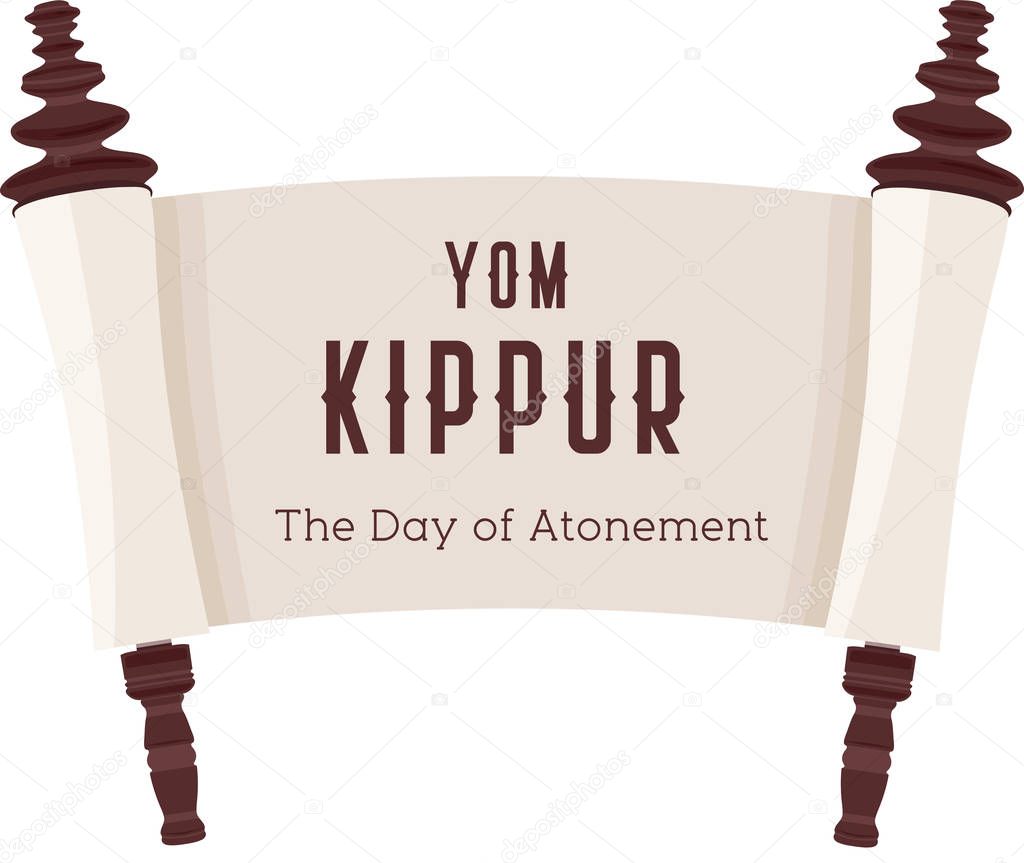 Vector illustration of papyrus on a white background. Scroll paper. Cartoon image of the Torah in the unfolded state. Yom Kippur design