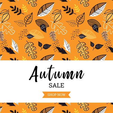 Tasarım poster, kart, davet, afiş, broşür, el ilanı için. Vektör şablonları. Sonbahar satış arka plan ile satış veya promosyon posteri ve çerçeve belgesi veya web afiş alışveriş için yaprakları.
