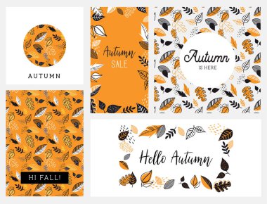 Sonbahar, sonbahar sezonu vektör çizim, davet, afiş, arka plan set. Vektör şablonları.