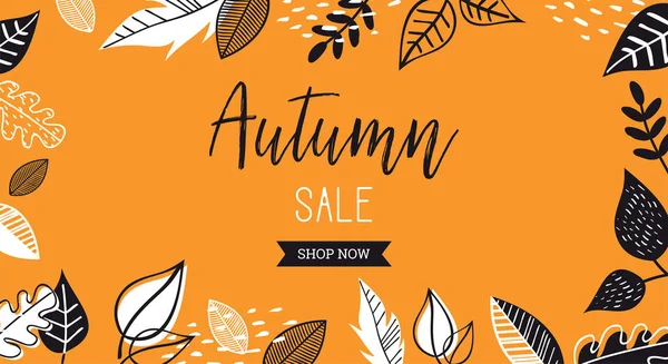 Autumn sale background banner with leaves for shopping sale or promo poster and frame leaflet or web banner. Vector illustration template. — Stock Vector