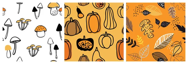 Conjunto de patrón de otoño. Perfecto para papel pintado, papel de regalo, relleno de patrones, fondo de página web, tarjetas de felicitación de otoño. caída y pasillo entre la ilustración del vector — Vector de stock