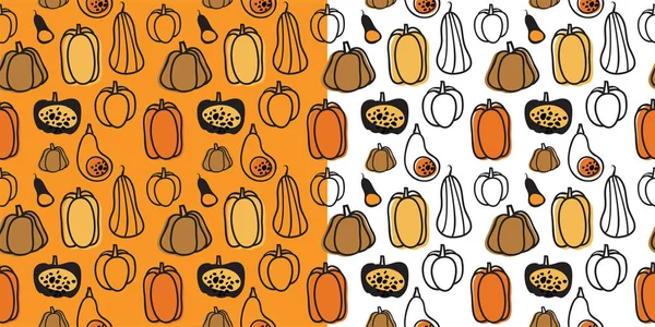Motif halloween sans couture avec citrouilles dessinées à la main — Image vectorielle