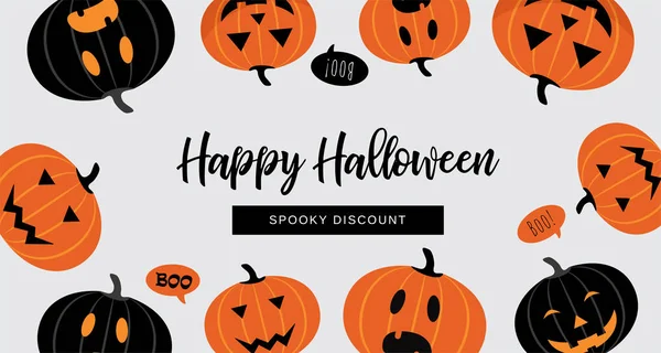 Cadılar Bayramı satışı büyük başlığı. Web sitesi ürkütücü başlık veya Halloween pumpkins ile banner. Büyük afiş, fiş, teklif, kupon, tatil satış için. — Stok Vektör