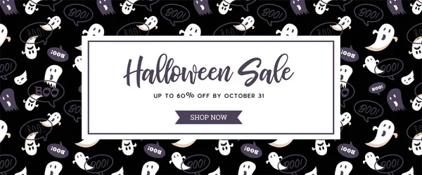 Honlap kísérteties fejlécében, vagy banner a Halloween félelmetes kísértetek. Nagy banner, ajánlat, utalvány, kupon, holiday eladó. — Stock Vector