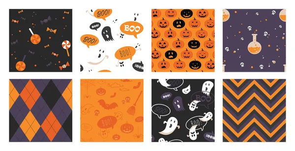 Halloween sömlösa mönster set för affisch, kort, banner eller bakgrunden för Trick eller behandla Halloweenfest. vektorillustration — Stock vektor