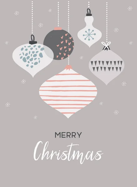 Χριστούγεννα αφίσα και κάρτα πρότυπο με ρετρό Χριστούγεννα μπάλες σε παστέλ χρώματα. Χαρούμενα Χριστούγεννα απεικόνιση — Διανυσματικό Αρχείο